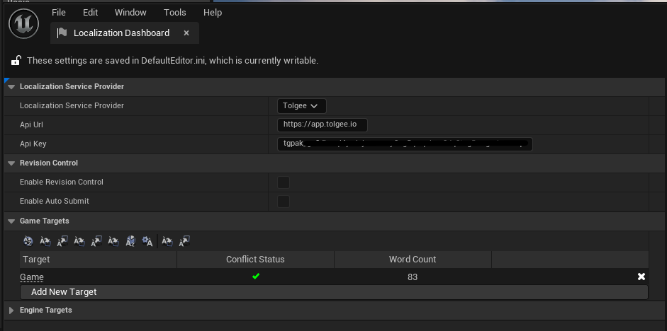 Unreal Engine Localization Provider Settings
