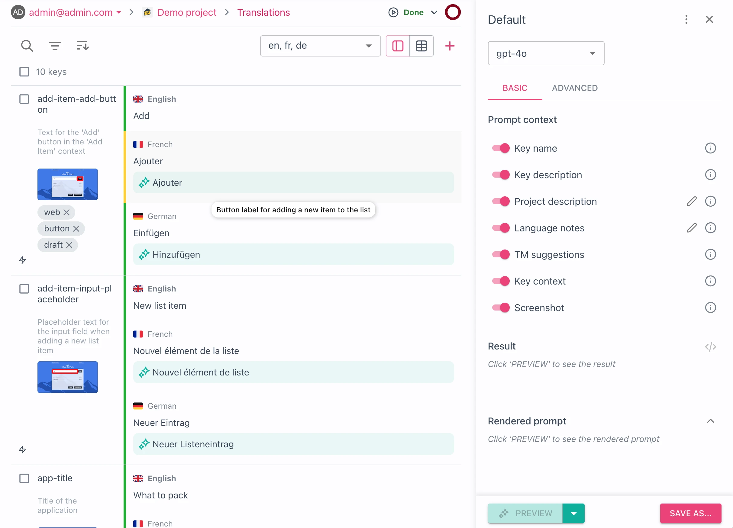 Providing project description